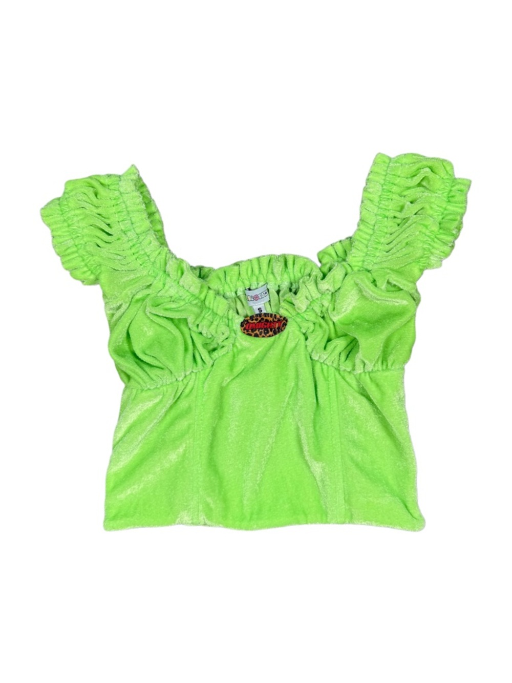 RARE omighty Neon Green Velvet Ruffle Tank Top
